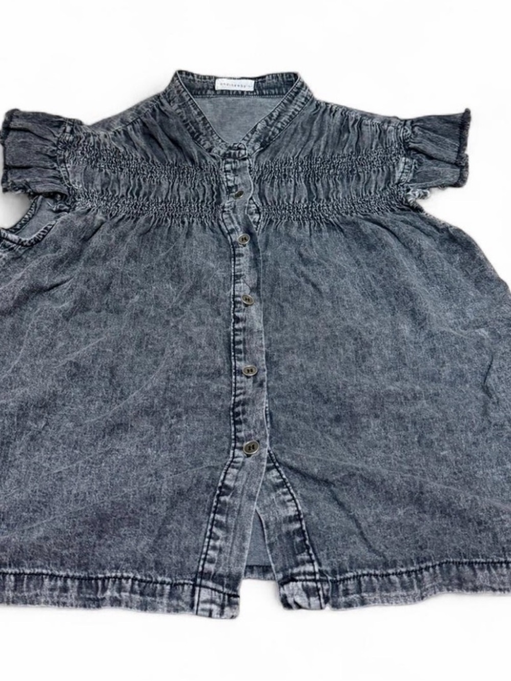 Short-Sleeve Washed Black Denim Top